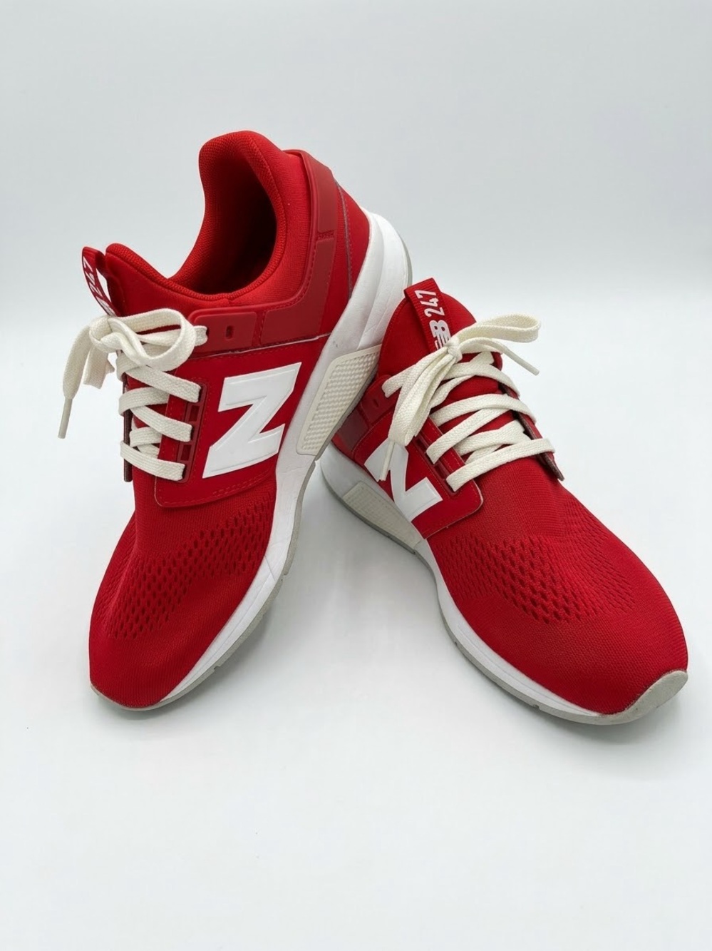 New Balance Red and White Lace-Up Sneakers